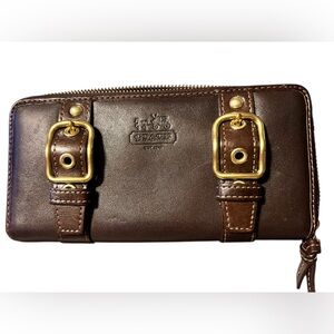 Coach Brown Leather Wallet with Gold Buckles